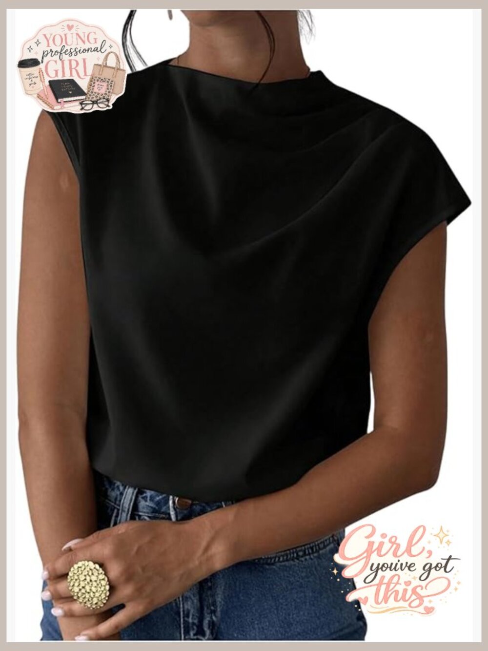 Draped Neck Cap Sleeve Mock Keyhole Work Blouse